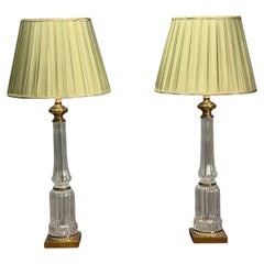 Hollywood Regency Style, Table Lamps, Fluted Crystal, Gilt Metal, USA, 1980s
