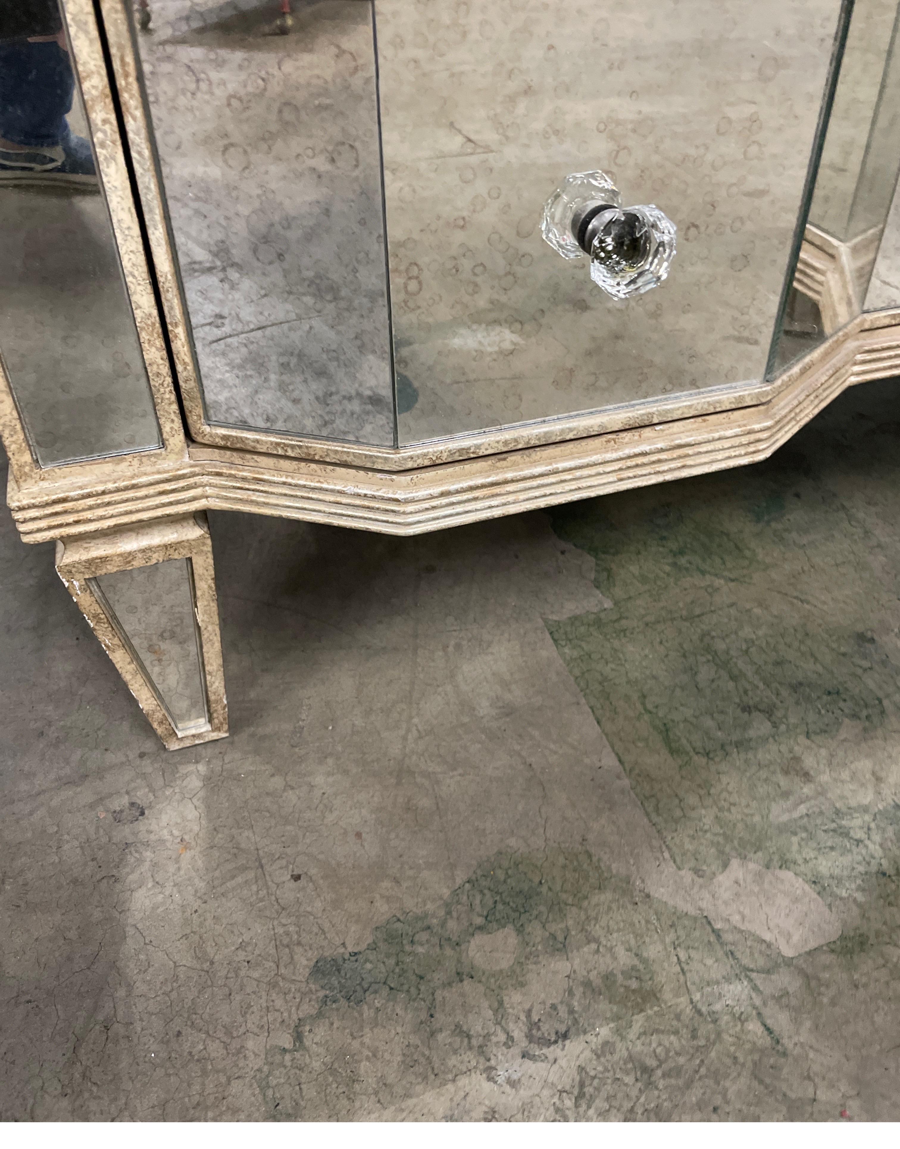 Hollywood Regency Style Three Drawer Mirrored Dresser For Sale 3