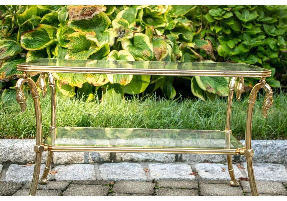 Hollywood Regency Style Tiered Brass and Glass Coffee Table 1
