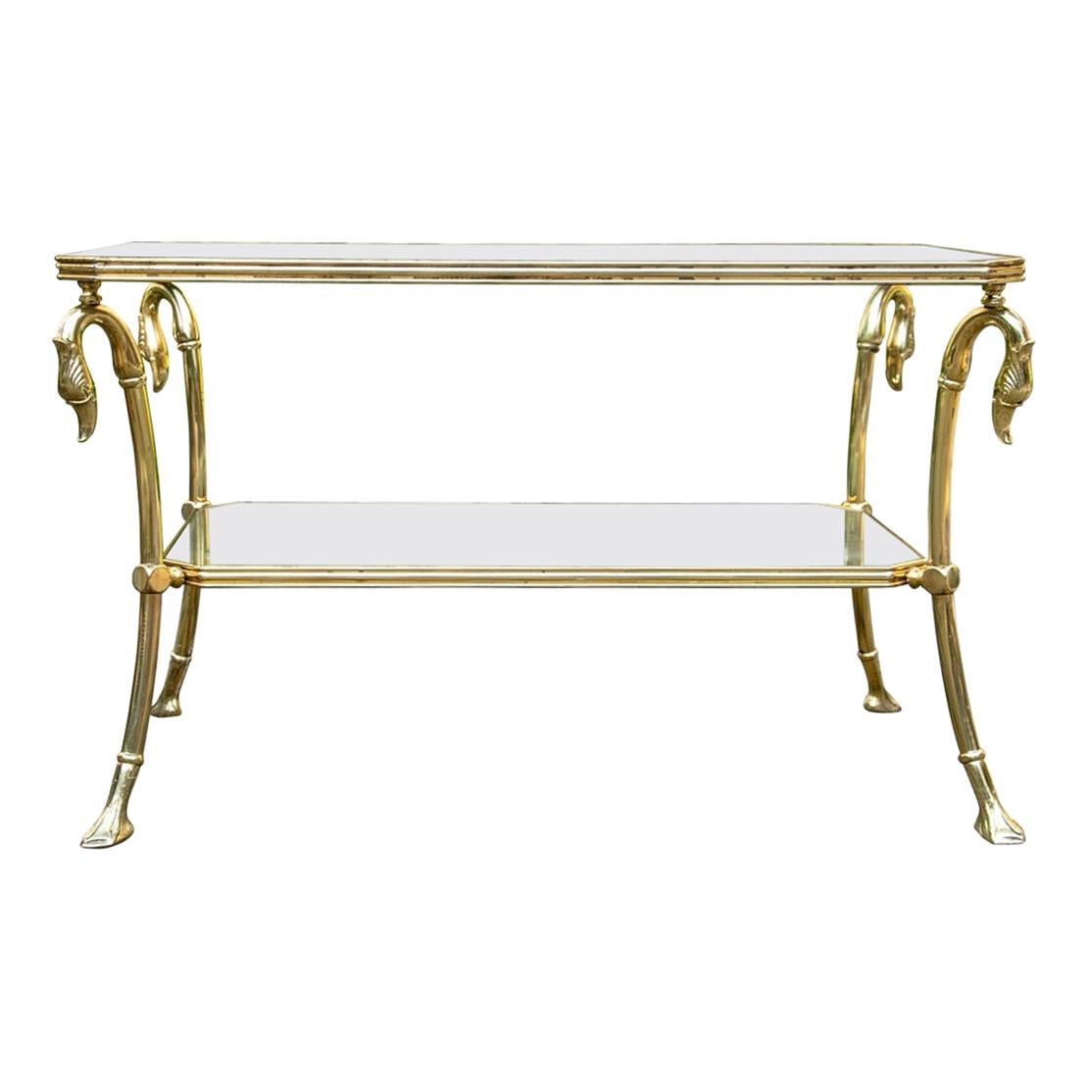 Hollywood Regency Style Tiered Brass and Glass Coffee Table