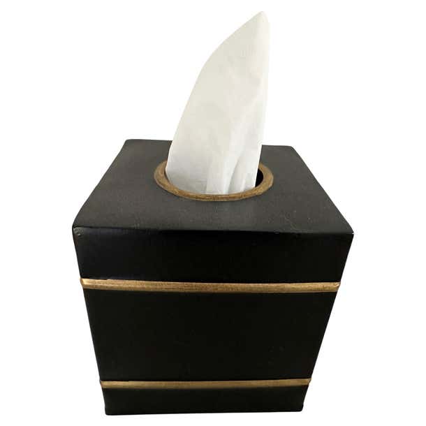 Hollywood Regency Style Gold Edge on Black Tissue Box Holder For Sale ...