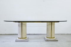 Hollywood Regency Style Travertine, Brass and Glass Large Dining Table, 1970s
