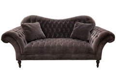 Hollywood Regency Style Tufted Grey Velvet Sofa