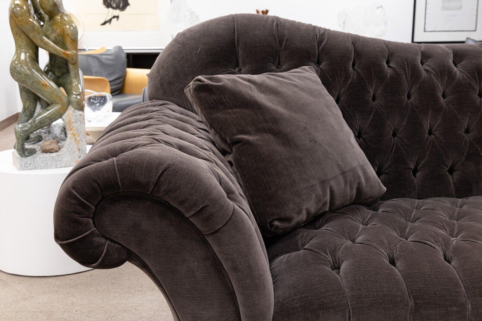 Hollywood Regency Style Tufted Grey Velvet Sofa In Good Condition In Keego Harbor, MI