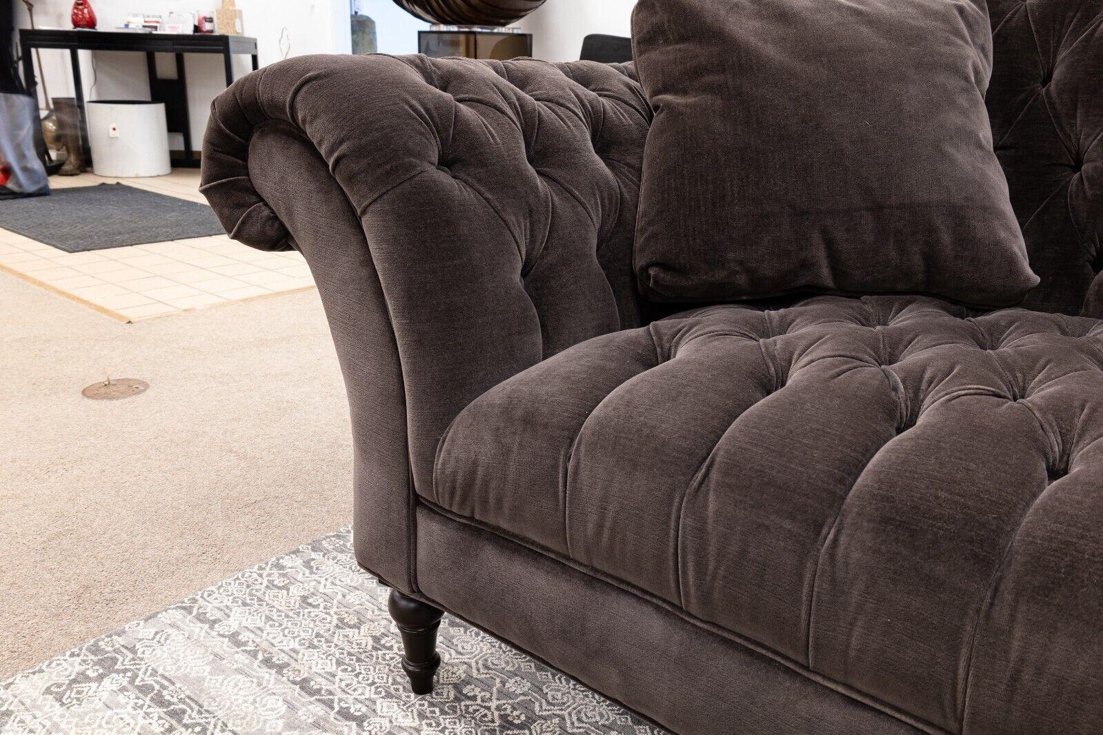 20th Century Hollywood Regency Style Tufted Grey Velvet Sofa