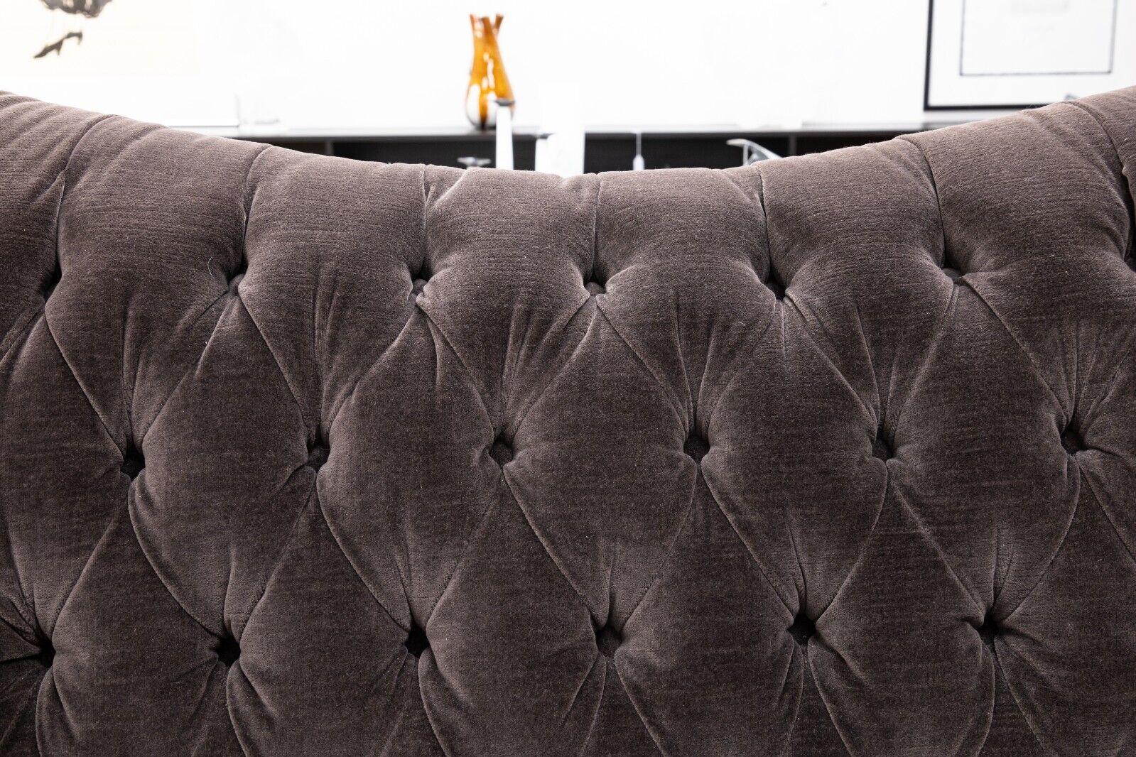 Hollywood Regency Style Tufted Grey Velvet Sofa 1