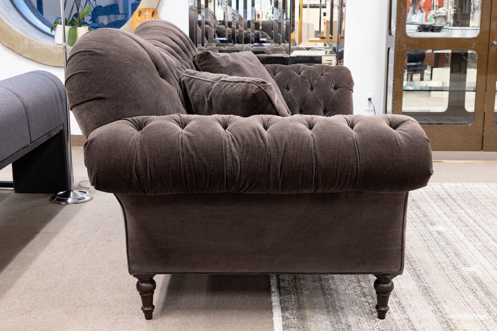 Hollywood Regency Style Tufted Grey Velvet Sofa 3