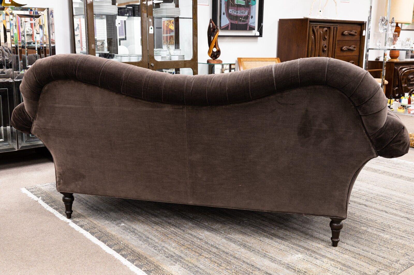 Hollywood Regency Style Tufted Grey Velvet Sofa 4