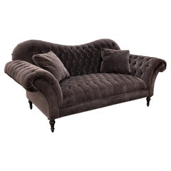 Hollywood Regency Style Tufted Grey Velvet Sofa