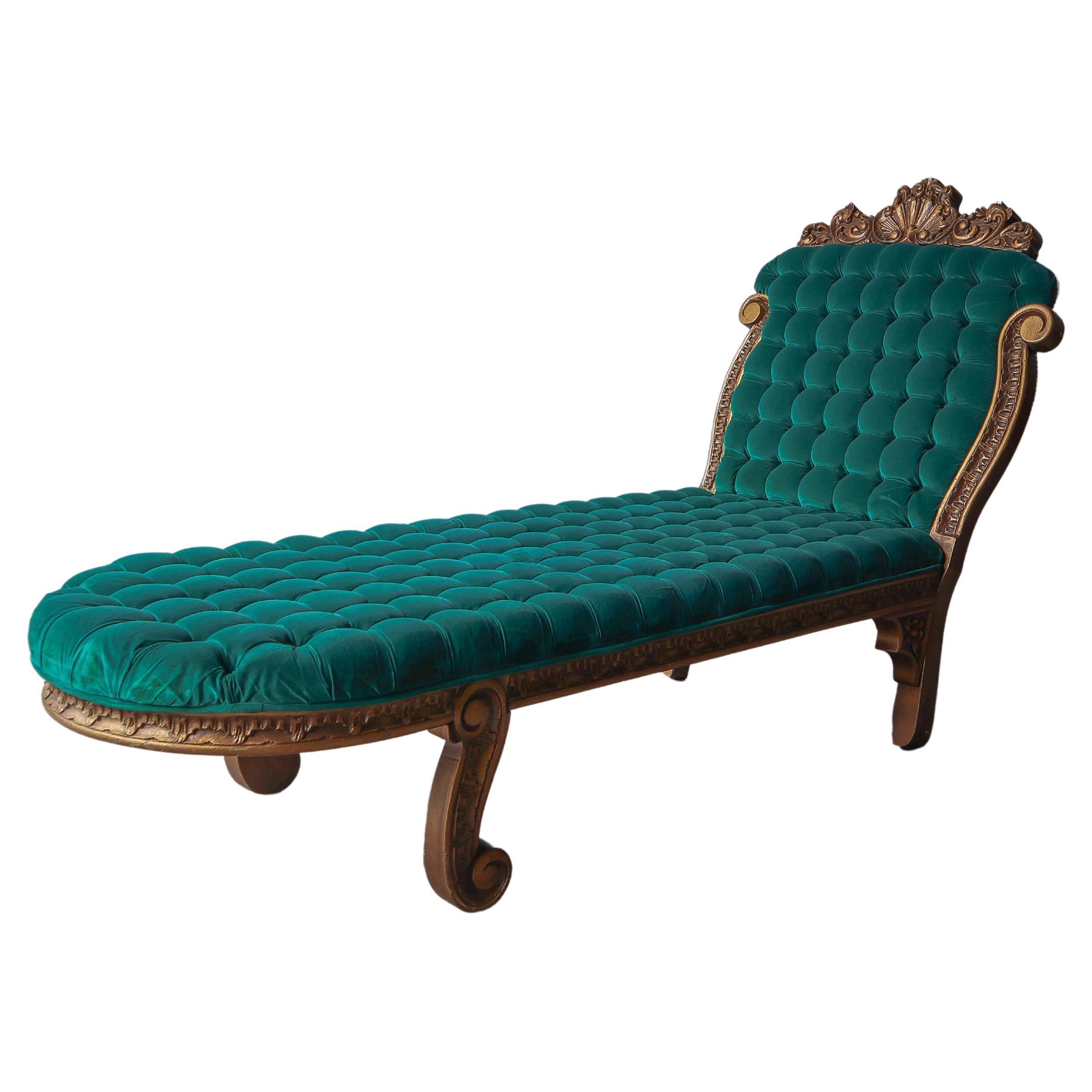 Hollywood Regency Style Tufted Velvet Chaise For Sale
