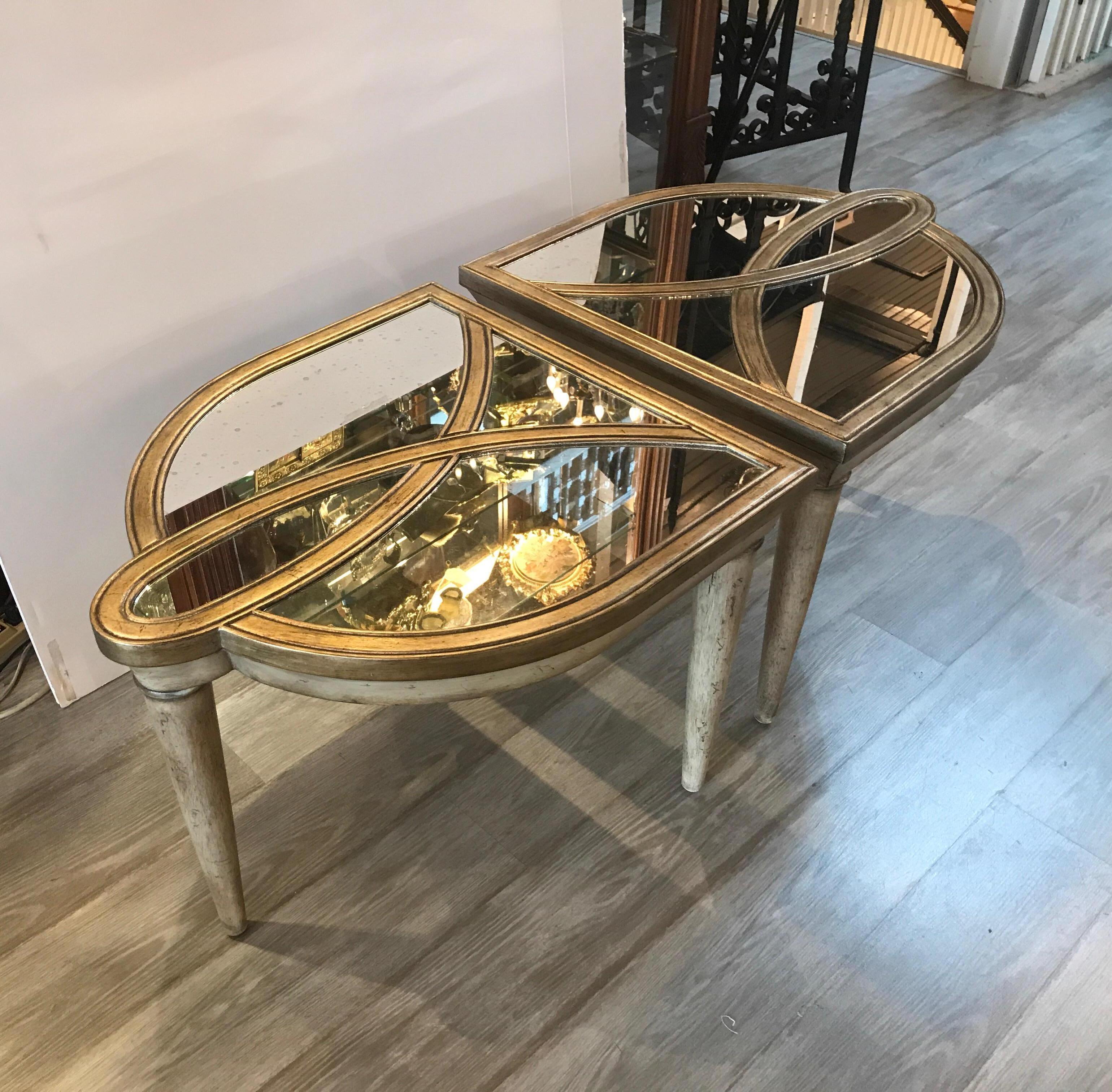 Silvered Hollywood Regency Style Two-Part Mirrored Cocktail Table