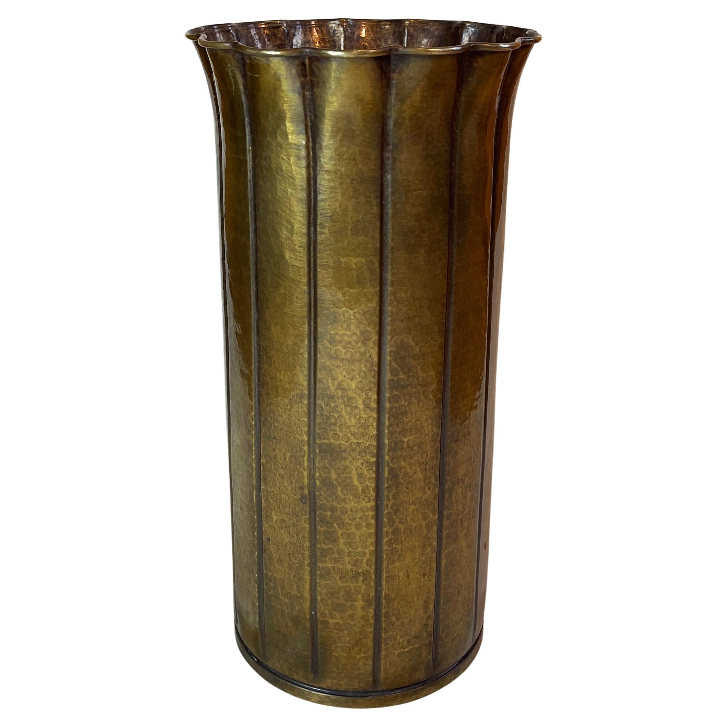 Hollywood Regency Style Umbrella Stand from Hammered Brass, 1950-1970s For Sale