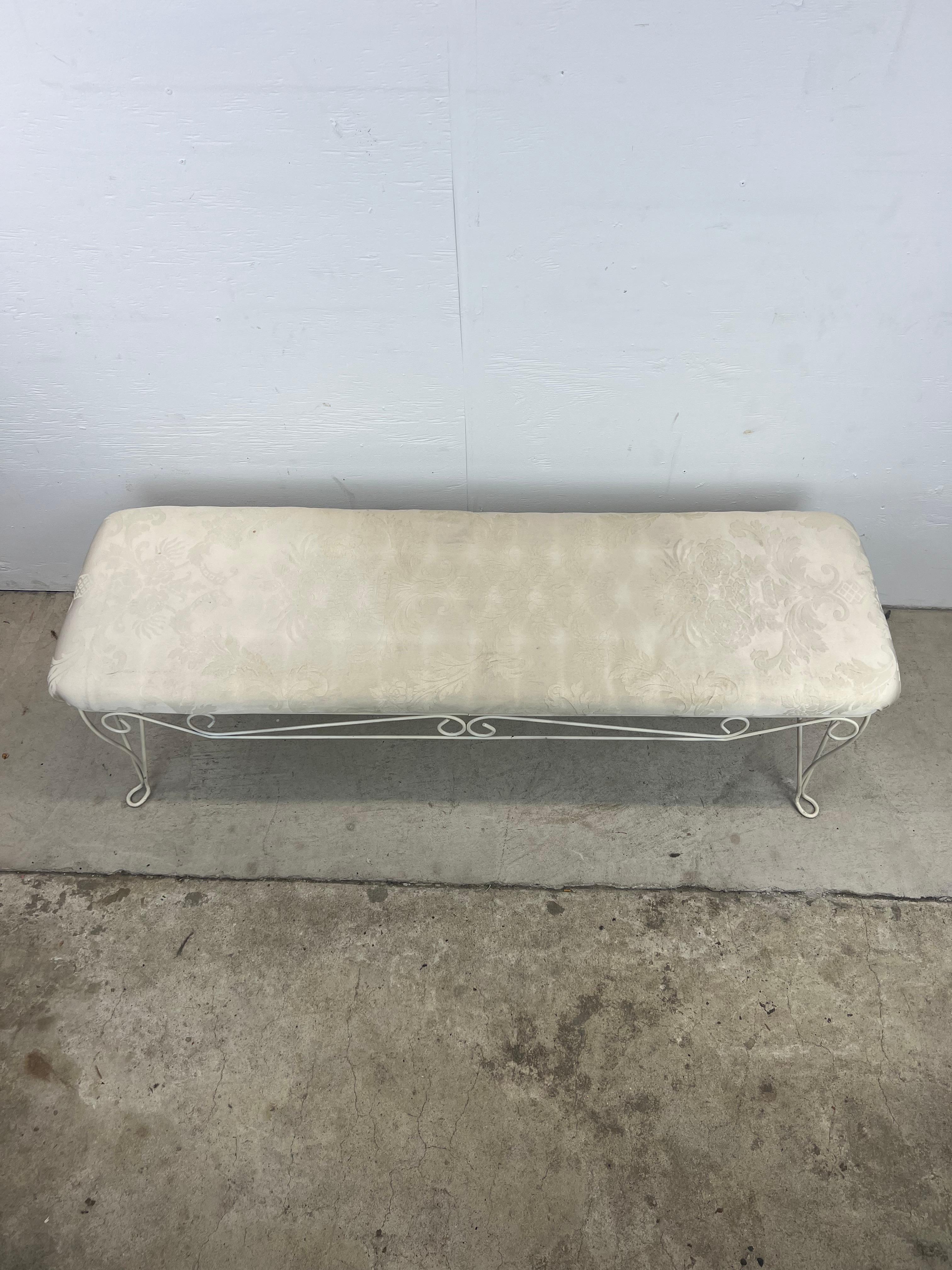 Hollywood Regency Style Upholstered Bench with Wrought Iron Frame For Sale 1
