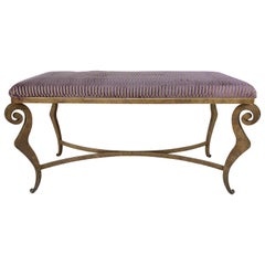 Hollywood Regency Style Upholstered Cut Steel Bench