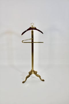 Hollywood Regency Style Vintage Brass Beech Valet Coat Rack 1970s Italy