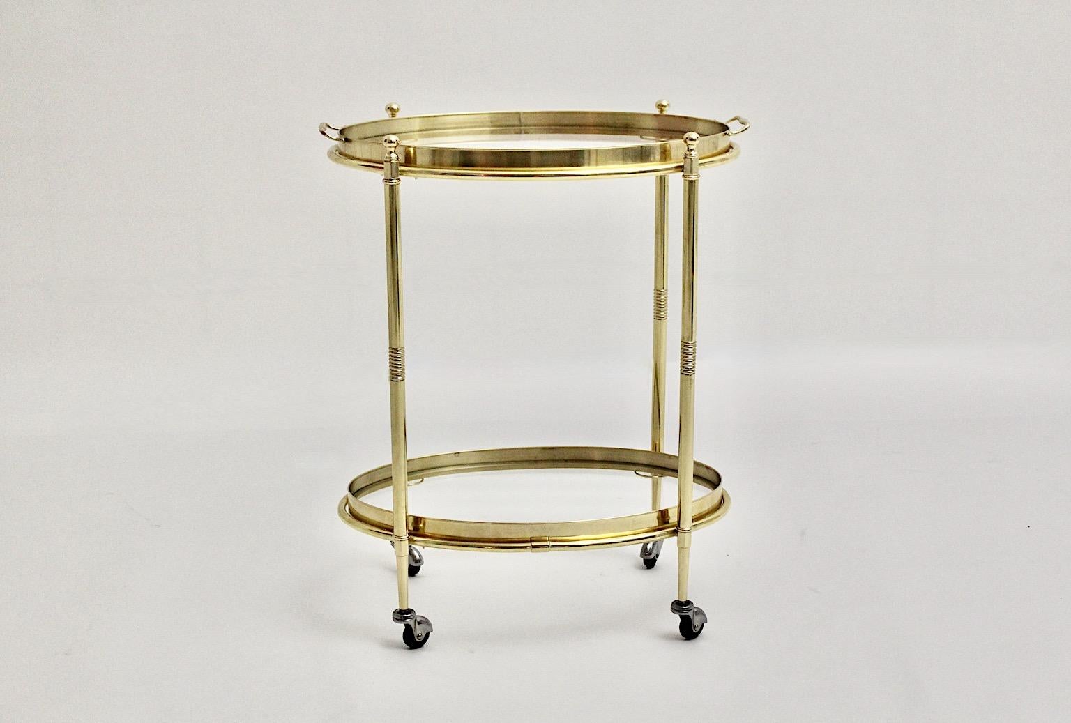 Hollywood Regency Style Vintage Brass Glass Bar Cart Side Table Italy 1970s For Sale 2
