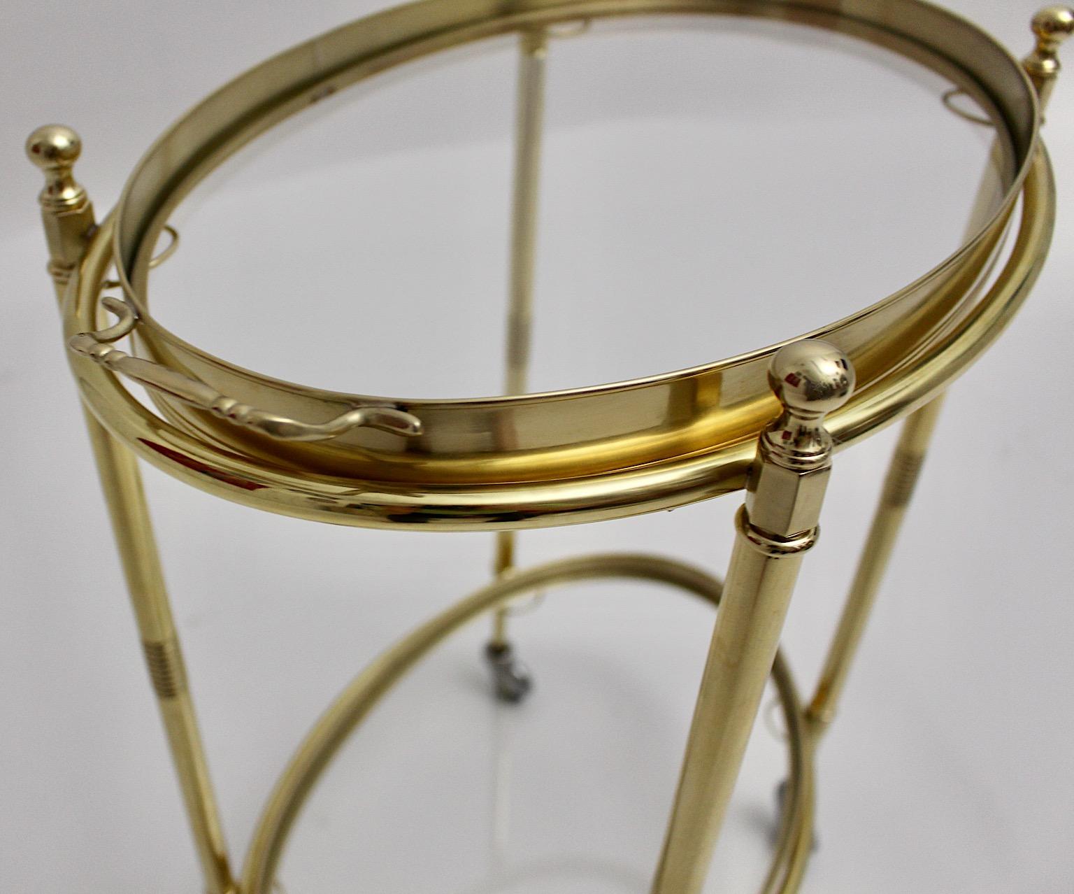 Hollywood Regency Style Vintage Brass Glass Bar Cart Side Table Italy 1970s For Sale 5