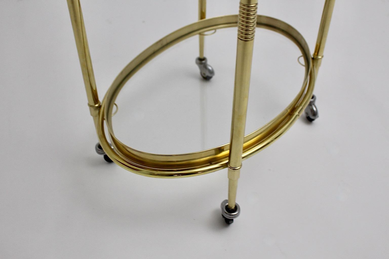 Hollywood Regency Style Vintage Brass Glass Bar Cart Side Table Italy 1970s For Sale 9