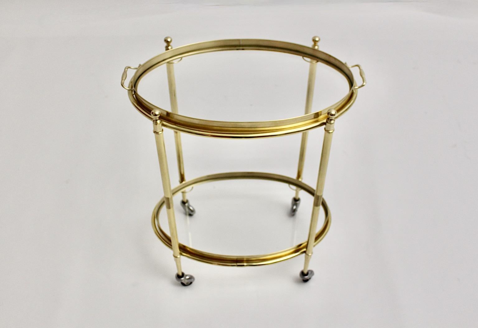 Hollywood Regency Style Vintage Brass Glass Bar Cart Side Table Italy 1970s For Sale 1