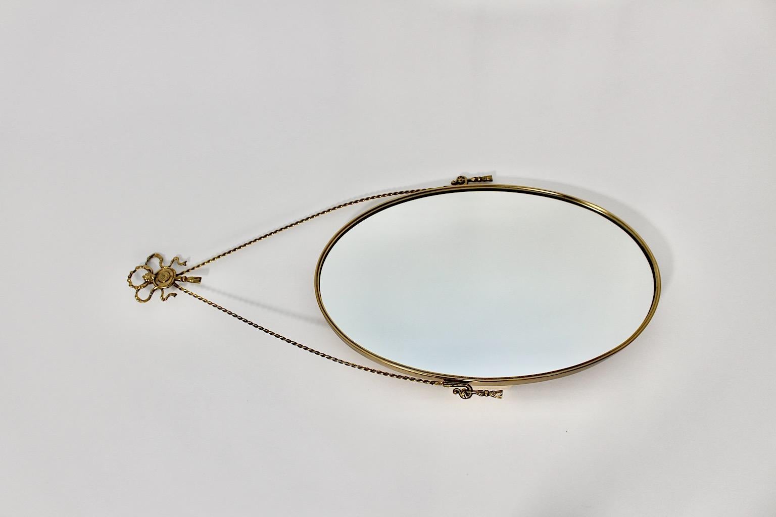 Italian Hollywood Regency Style Vintage Brass Oval Wall Mirror, 1970s, Italy For Sale