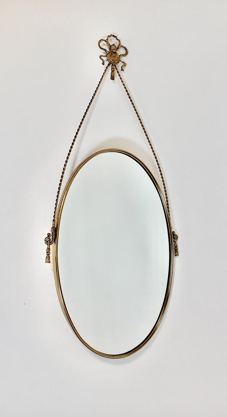 Hollywood Regency Style Vintage Brass Oval Wall Mirror, 1970s, Italy