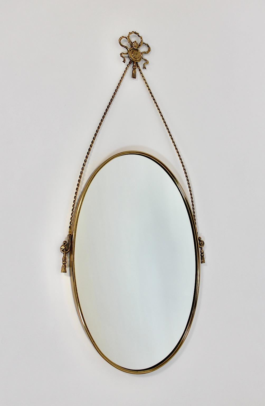 Hollywood Regency Style Vintage Brass Oval Wall Mirror, 1970s, Italy For Sale 3