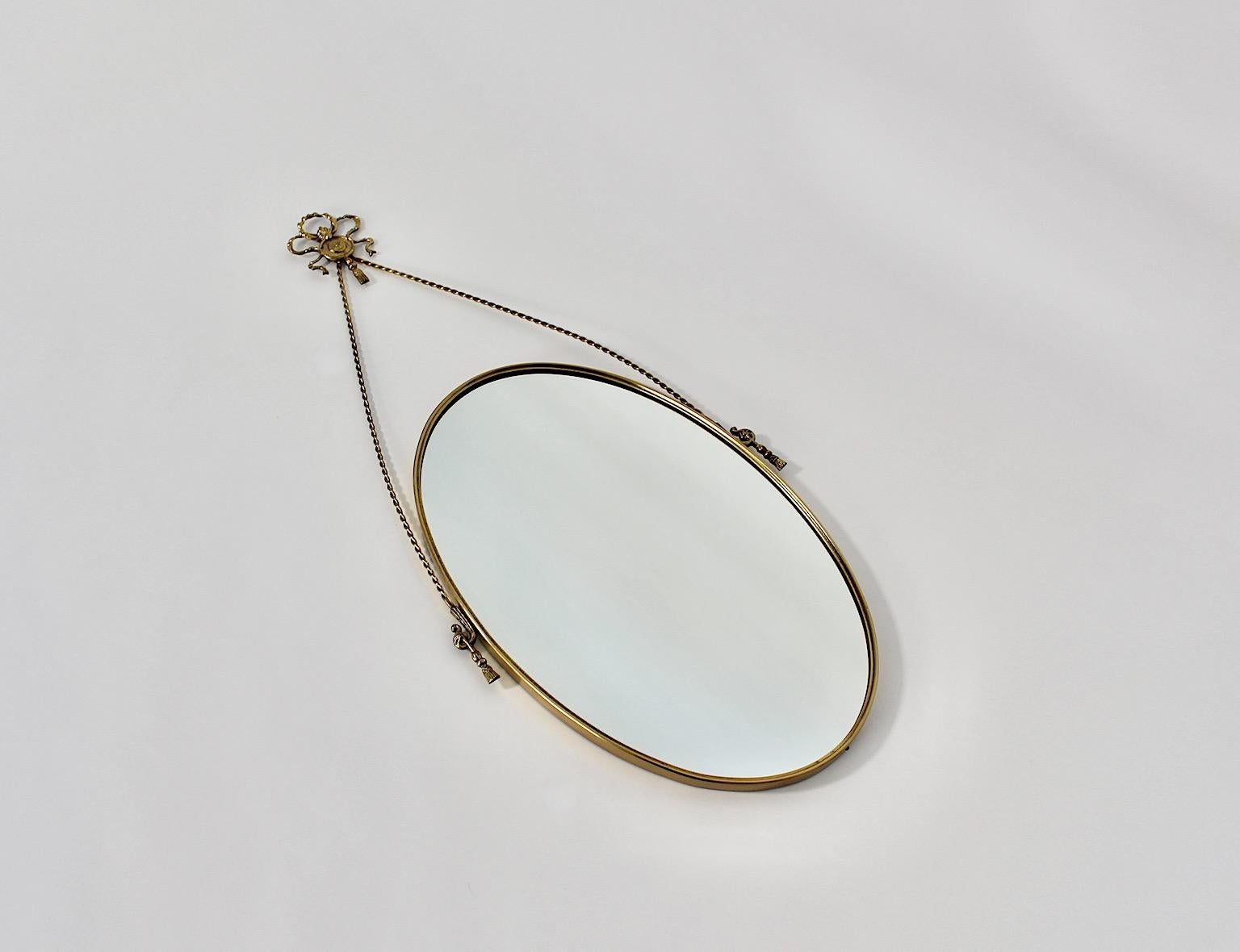 Hollywood Regency Style Vintage Brass Oval Wall Mirror, 1970s, Italy For Sale 4
