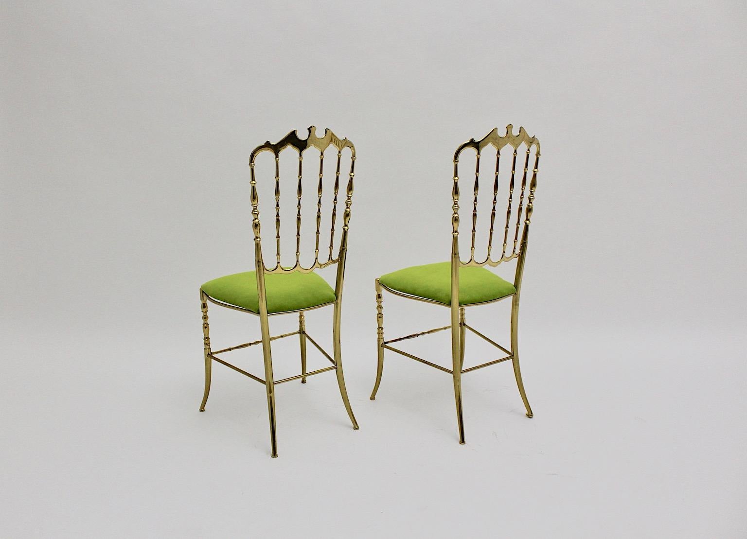 Hollywood Regency Style Vintage Brass Side Chairs Chiavari Greene & Greene Velvet Italia in vendita 4