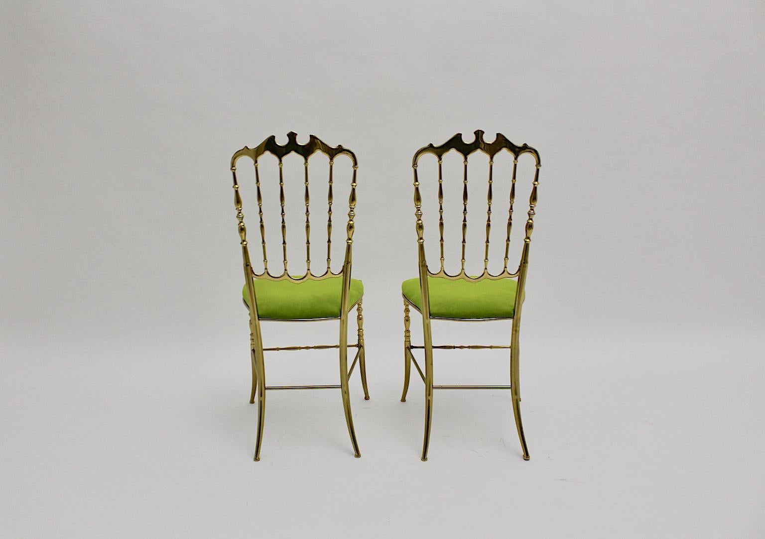 Hollywood Regency Style Vintage Brass Side Chairs Chiavari Greene & Greene Velvet Italia in vendita 6