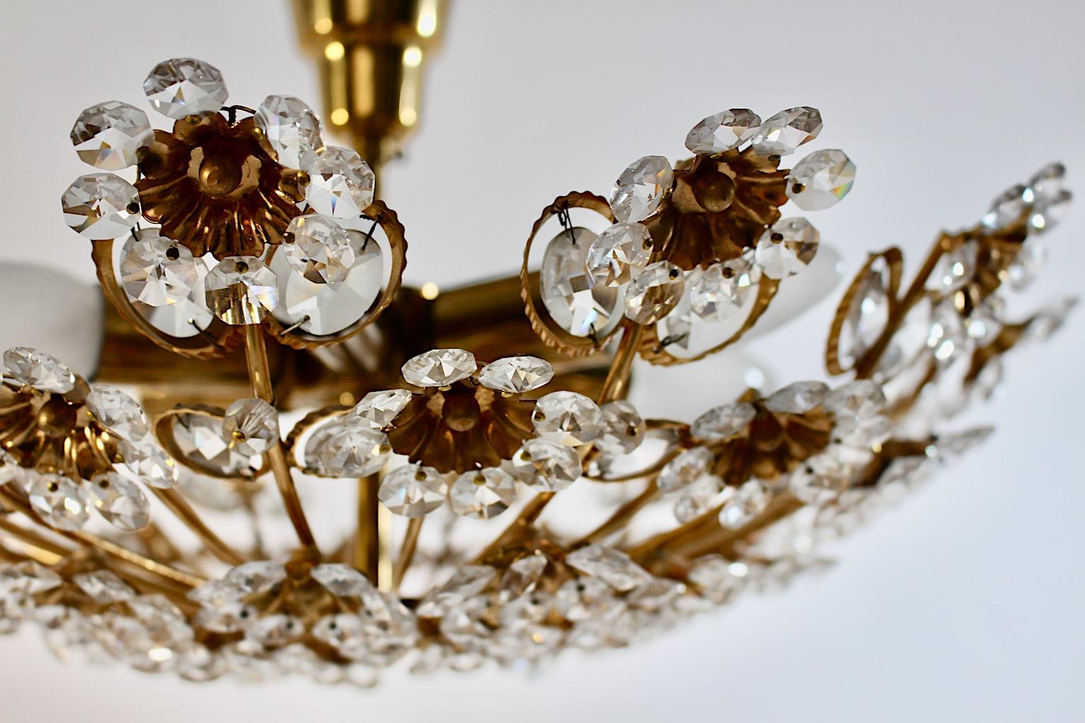Hollywood Regency Style Vintage Flush Mount Brass Flowers Palwa 1960s Germany For Sale 7
