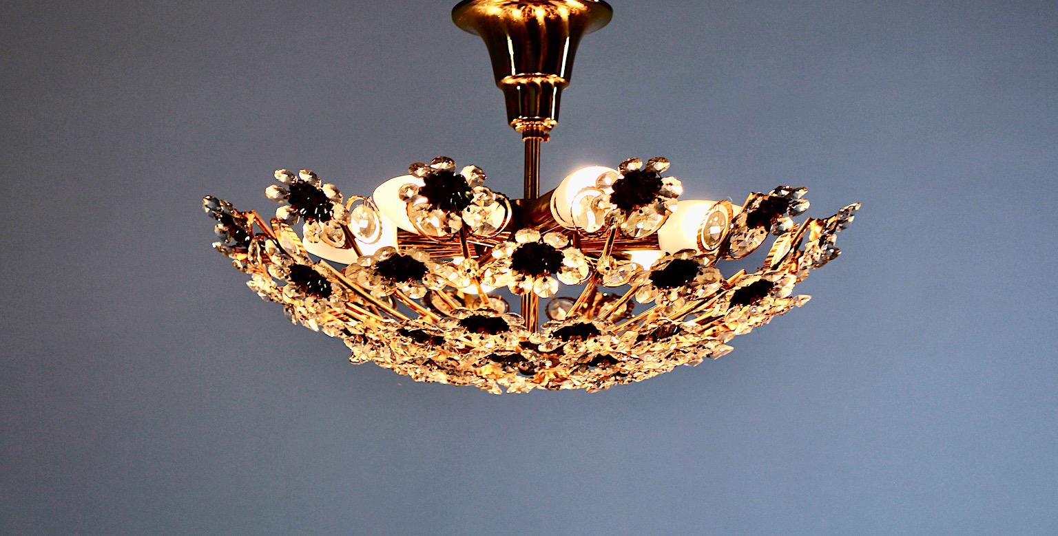 Gilt Hollywood Regency Style Vintage Flush Mount Brass Flowers Palwa 1960s Germany For Sale