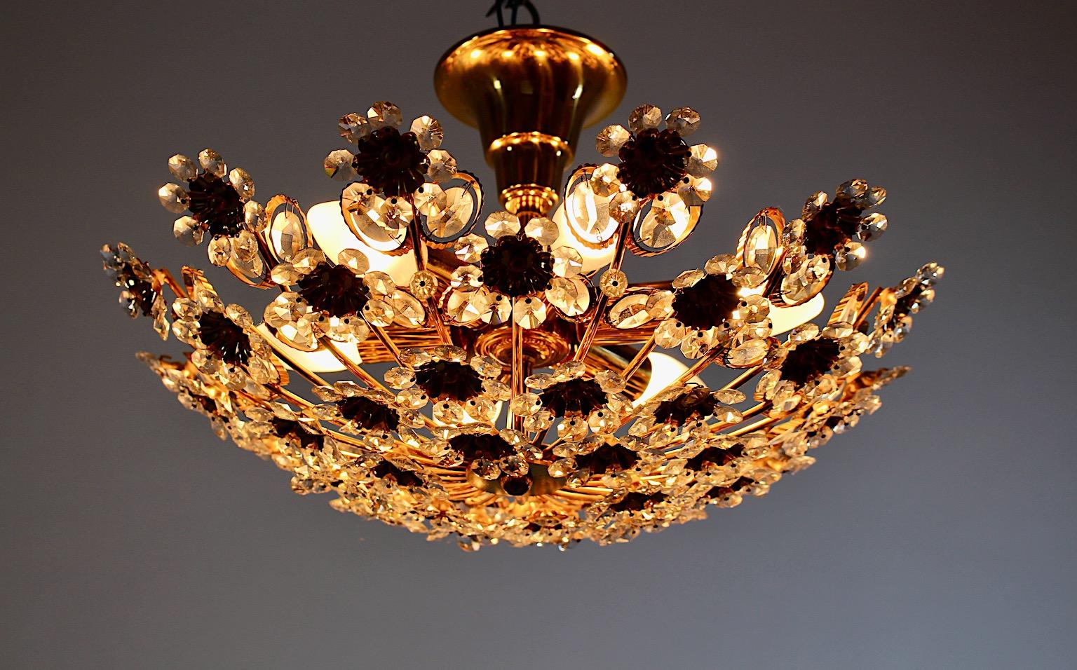 Hollywood Regency Style Vintage Flush Mount Brass Flowers Palwa 1960s Germany In Good Condition For Sale In Vienna, AT