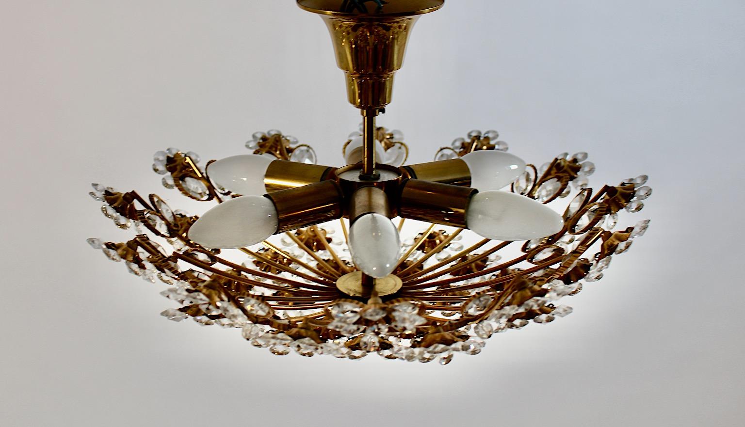 Hollywood Regency Style Vintage Flush Mount Brass Flowers Palwa 1960s Germany For Sale 2