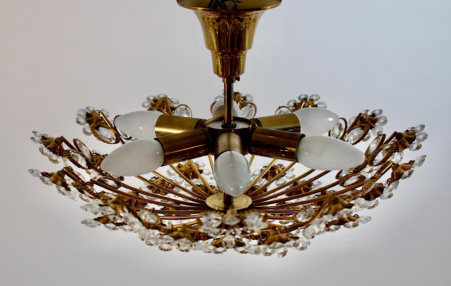 Hollywood Regency Style Vintage Flush Mount Brass Flowers Palwa 1960s Germany For Sale 3