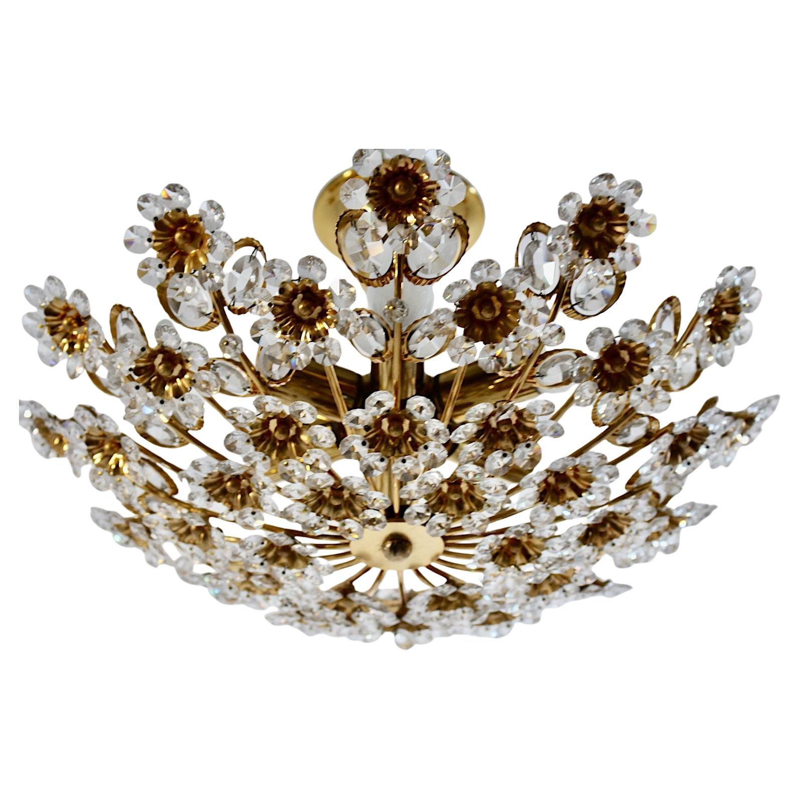 Hollywood Regency Style Vintage Flush Mount Brass Flowers Palwa 1960s Germany For Sale
