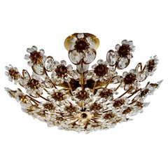 Lustre encastré vintage de style Hollywood Regency avec fleurs en laiton Palwa, années 1960