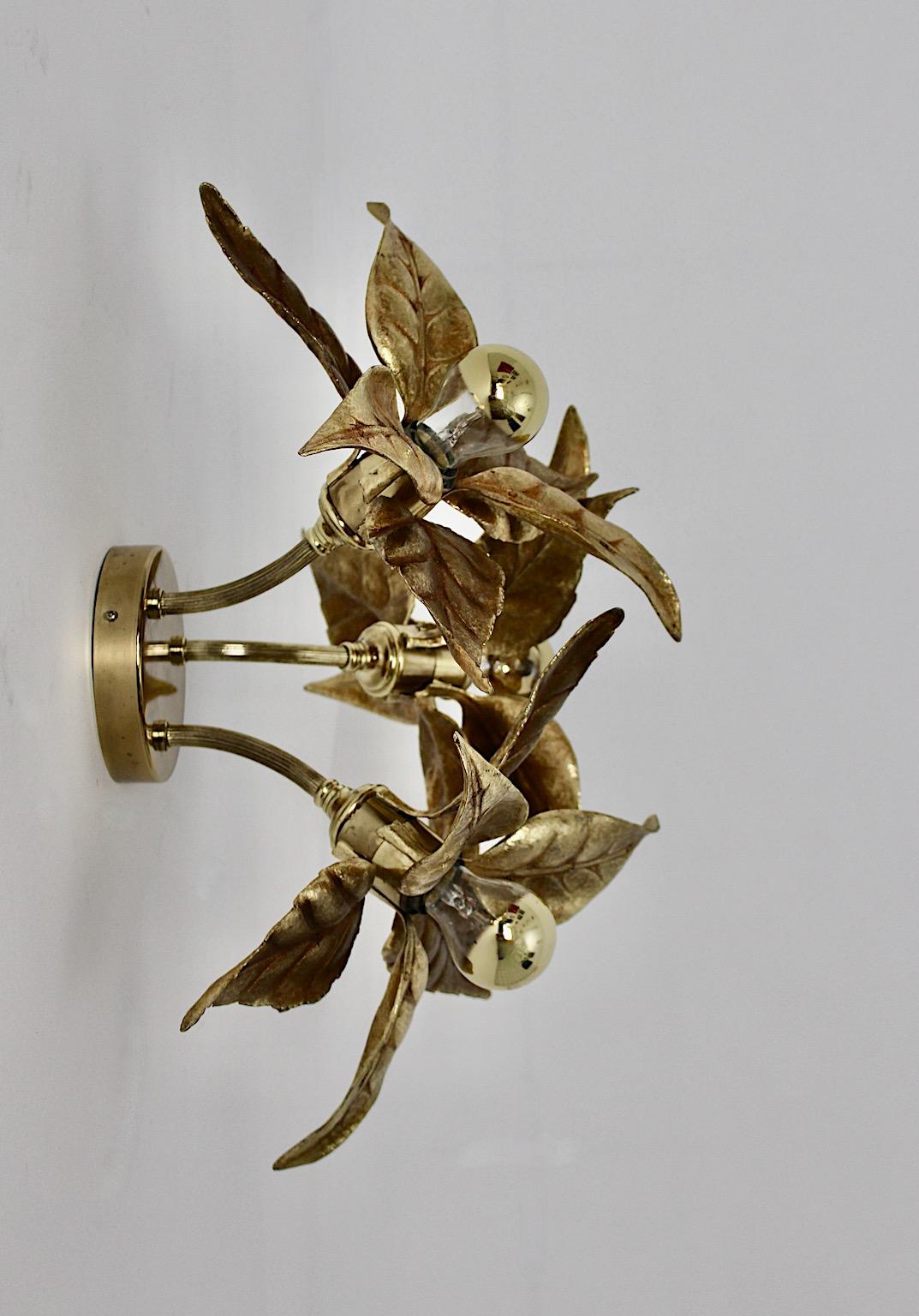 Late 20th Century Hollywood Regency Style Vintage Golden Metal Sconce Flush Mount Willy Daro, 1970 For Sale