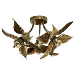 Hollywood Regency Style Vintage Golden Metal Sconce Flush Mount Willy Daro, 1970