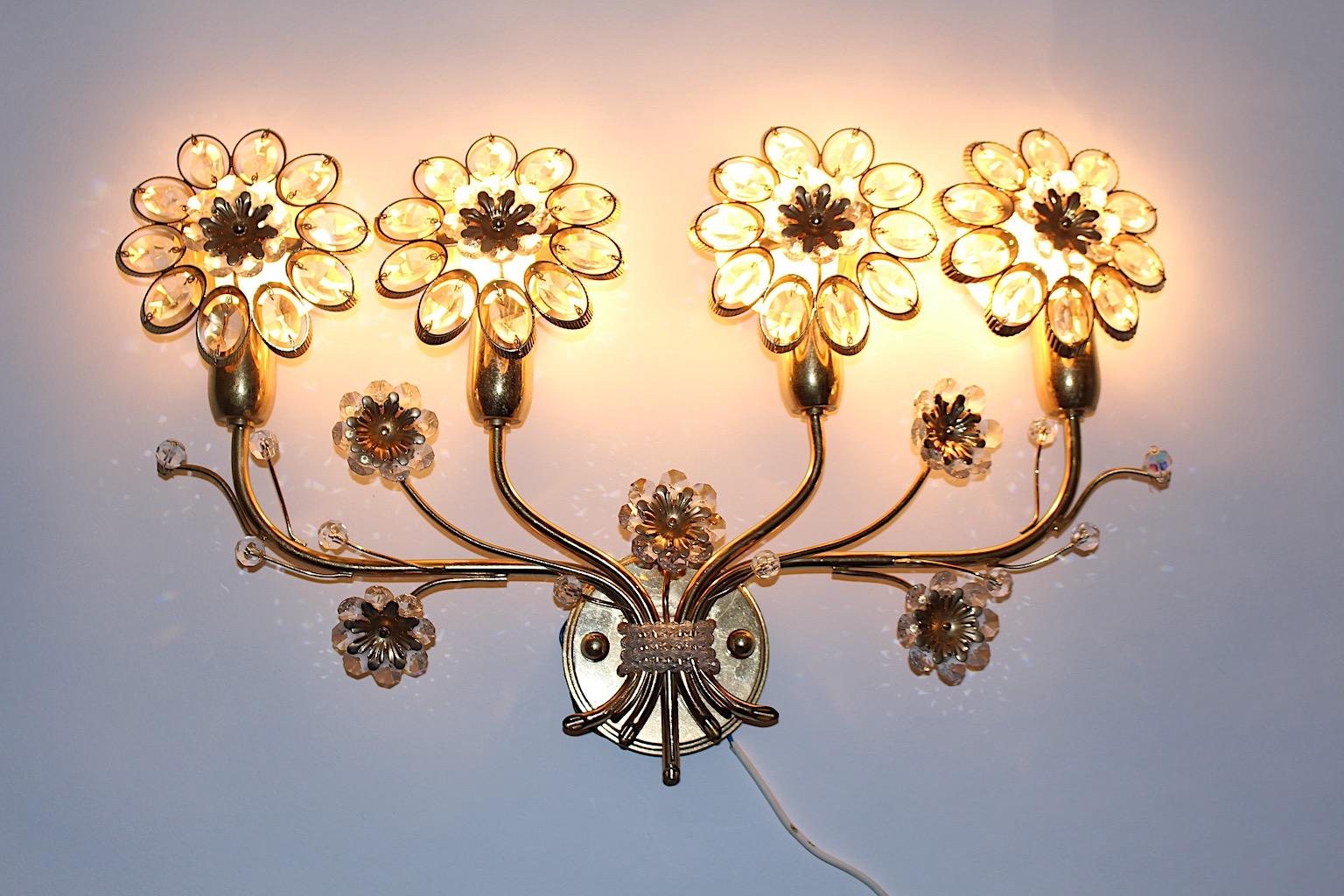 German Hollywood Regency Style Vintage Naturalistic Flower Sconce Wall Light Palwa 1970 For Sale