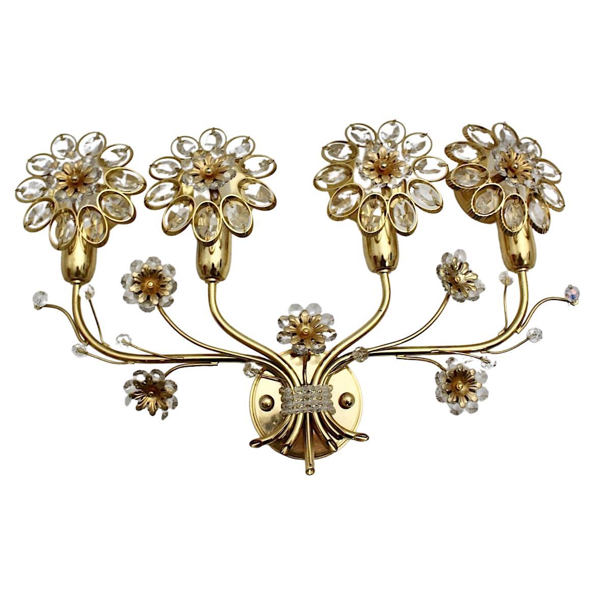 Hollywood Regency Style Vintage Naturalistic Flower Sconce Wall Light Palwa 1970 For Sale