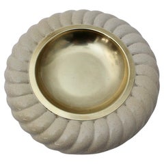 Hollywood Regency Style Vintage White Ceramic Brass Bowl Catchall Tommaso Barbi 