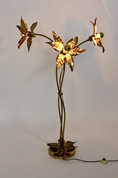 Hollywood Regency Style Vintage Willy Daro Gilt Brass Flower Floor Lamp 1970s