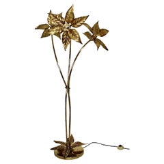 Hollywood Regency Style Vintage Willy Daro Gilt Brass Flower Floor Lamp 1970s