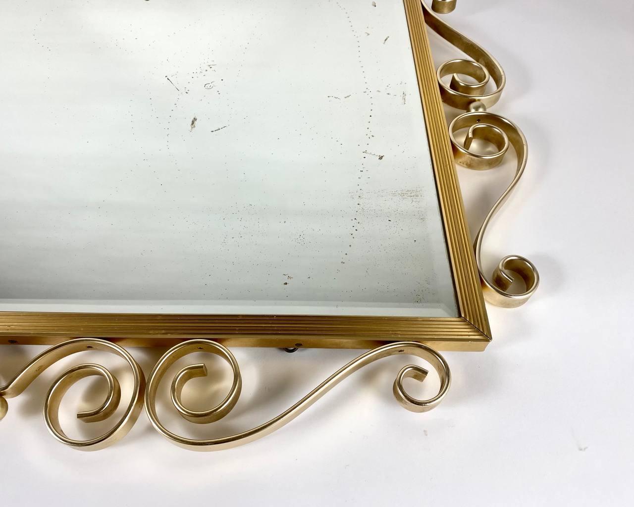 Belgian Hollywood Regency Style Wall Mirror in Forged Brass Frame, Belgium, 1960s For Sale