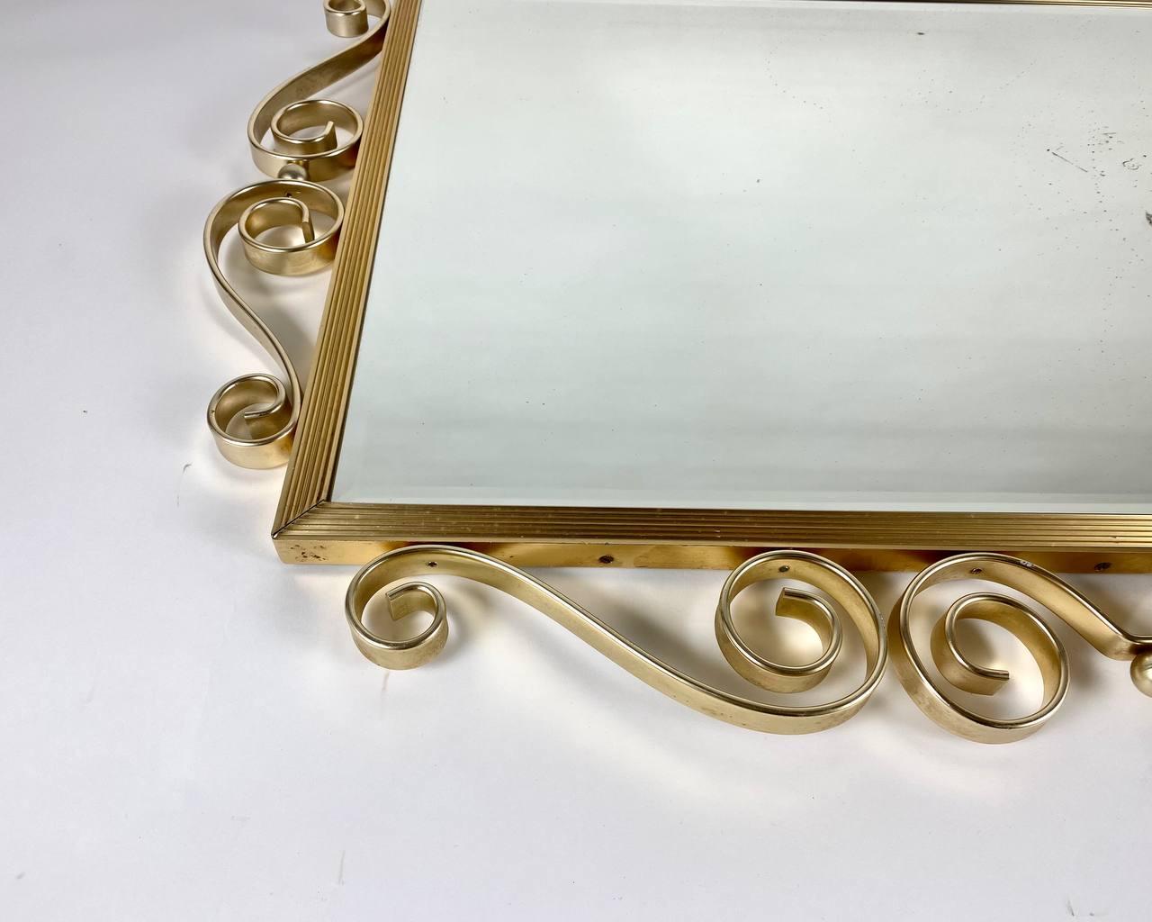 Mid-20th Century Hollywood Regency Style Wall Mirror in Forged Brass Frame, Belgium, 1960s For Sale