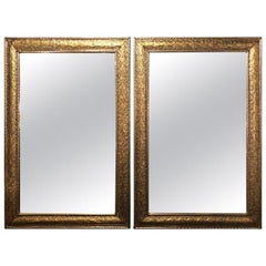 Retro Hollywood Regency Style Wall or Console Mirror in Silver and Gold, a Pair