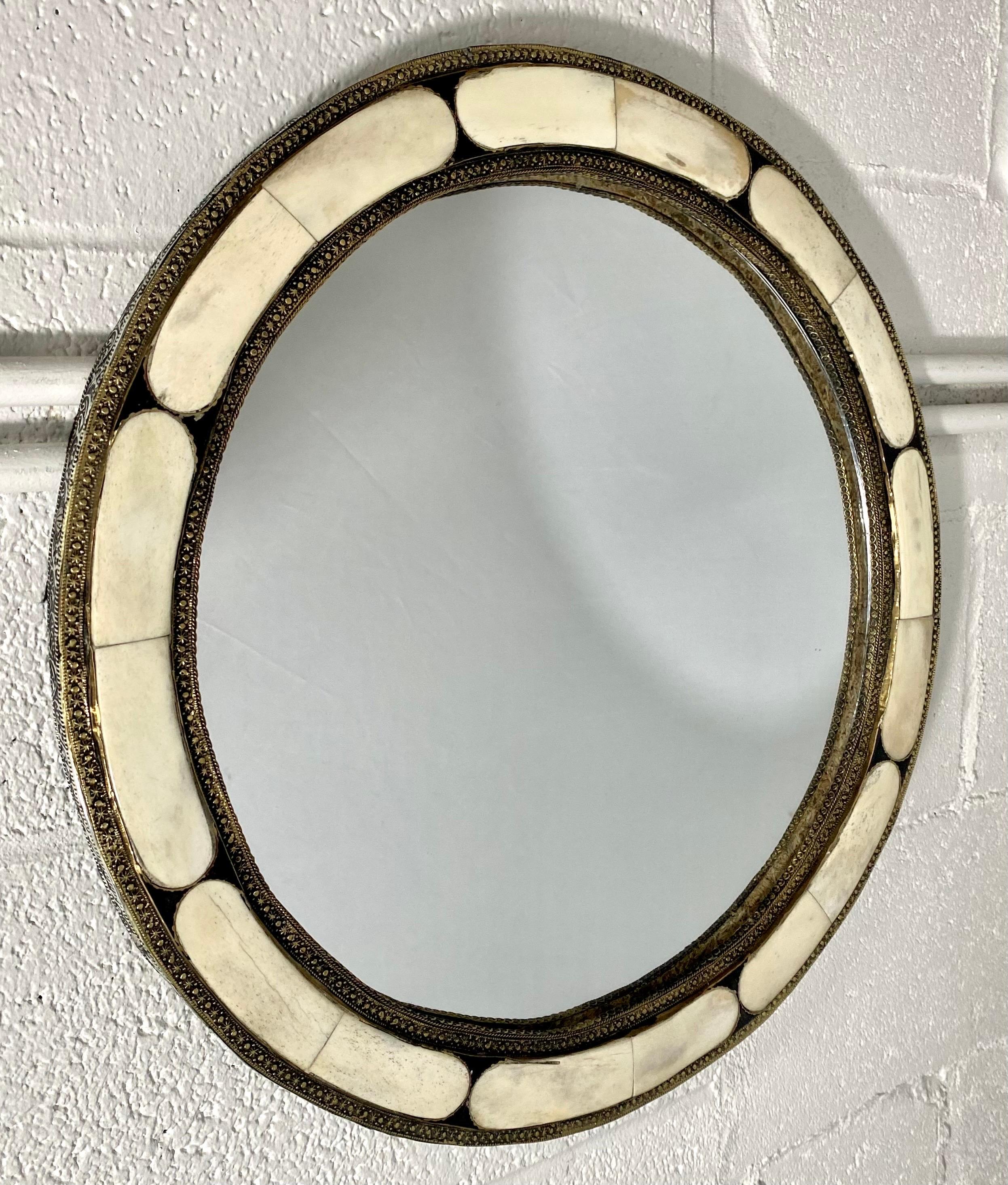 Hollywood Regency Style White Frame & Brass Filigree Inlay Mirror, a Pair For Sale 2