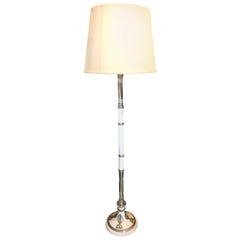 Retro Hollywood Regency Style White Marble Glass and Silver Plate Floor Standing Lamp
