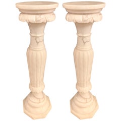 Hollywood Regency Style White Marble Pedestals a Pair