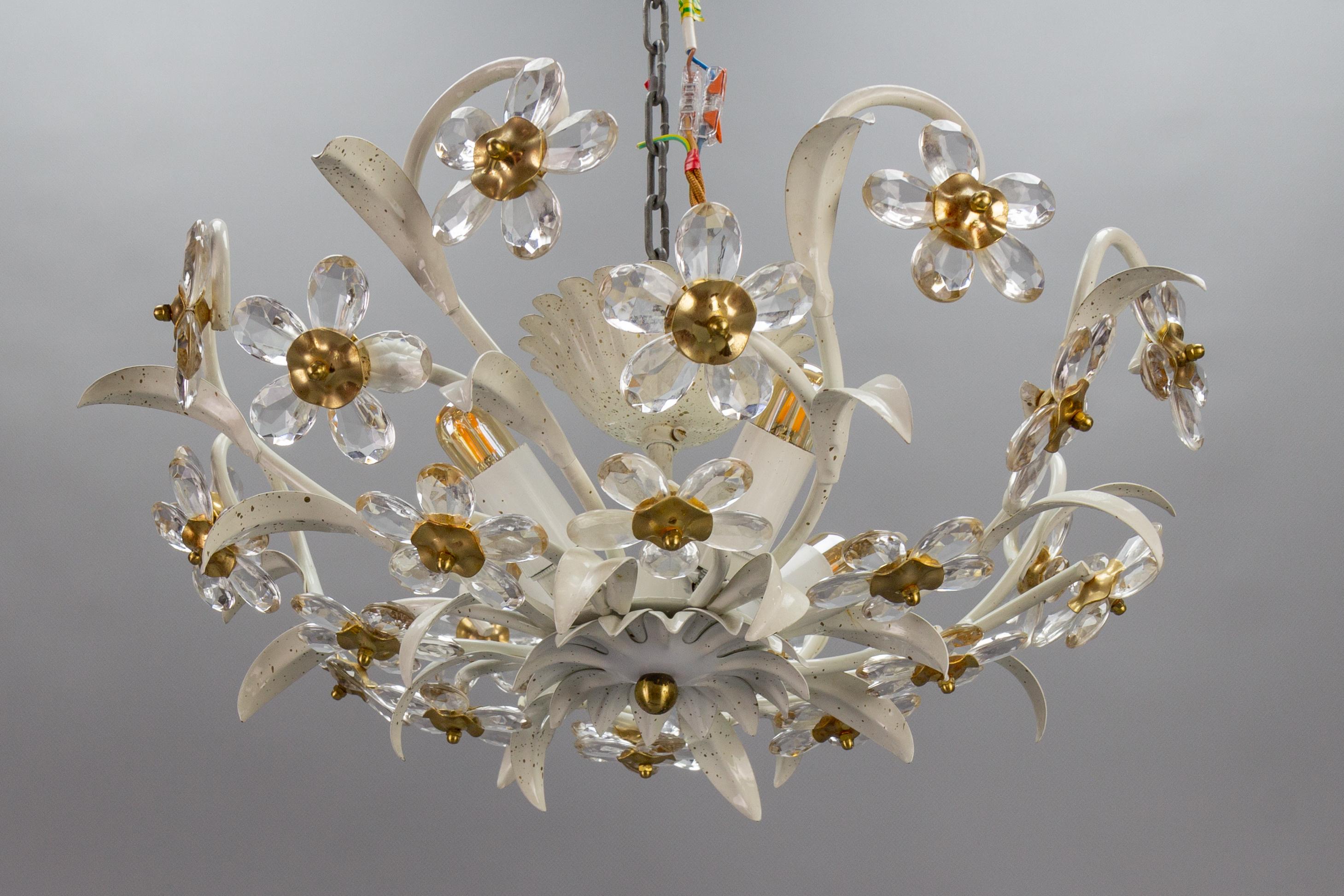 Hollywood Regency Style White Metal and Glass Flower Ceiling Light 1970s For Sale 5